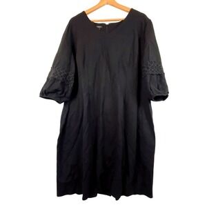 Talbots Women's Short sleeve Midi dress Sz 16P Black Ponte Office Minimalist